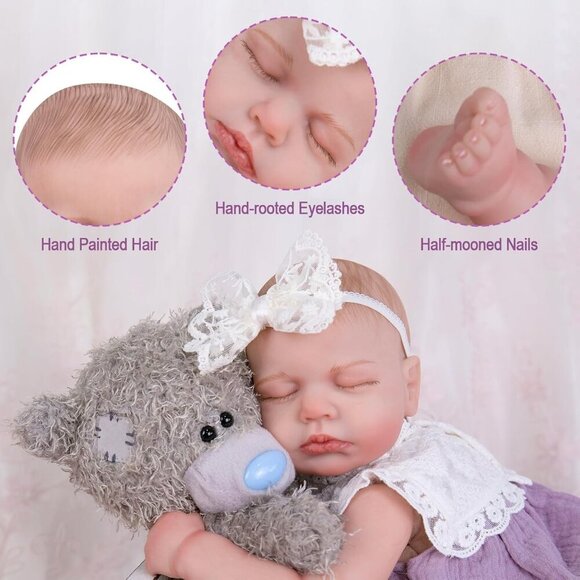 20 Inch Realistic Sleeping Newborn Baby Girl with Poseable Limbs and Feeding Set - Picture 5 of 8